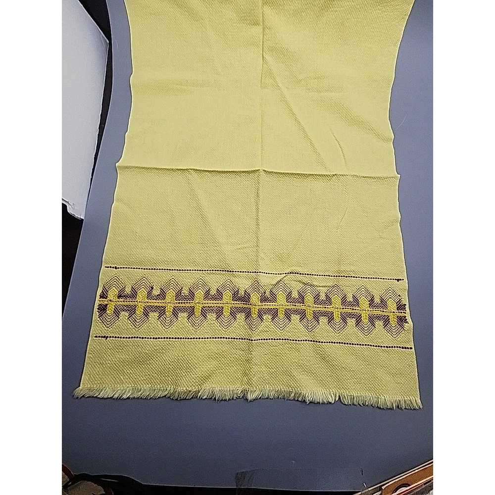 Vintage Yellow Brown Gold Swedish Huck Weave Kitchen Tea Towel Cotton 1970's